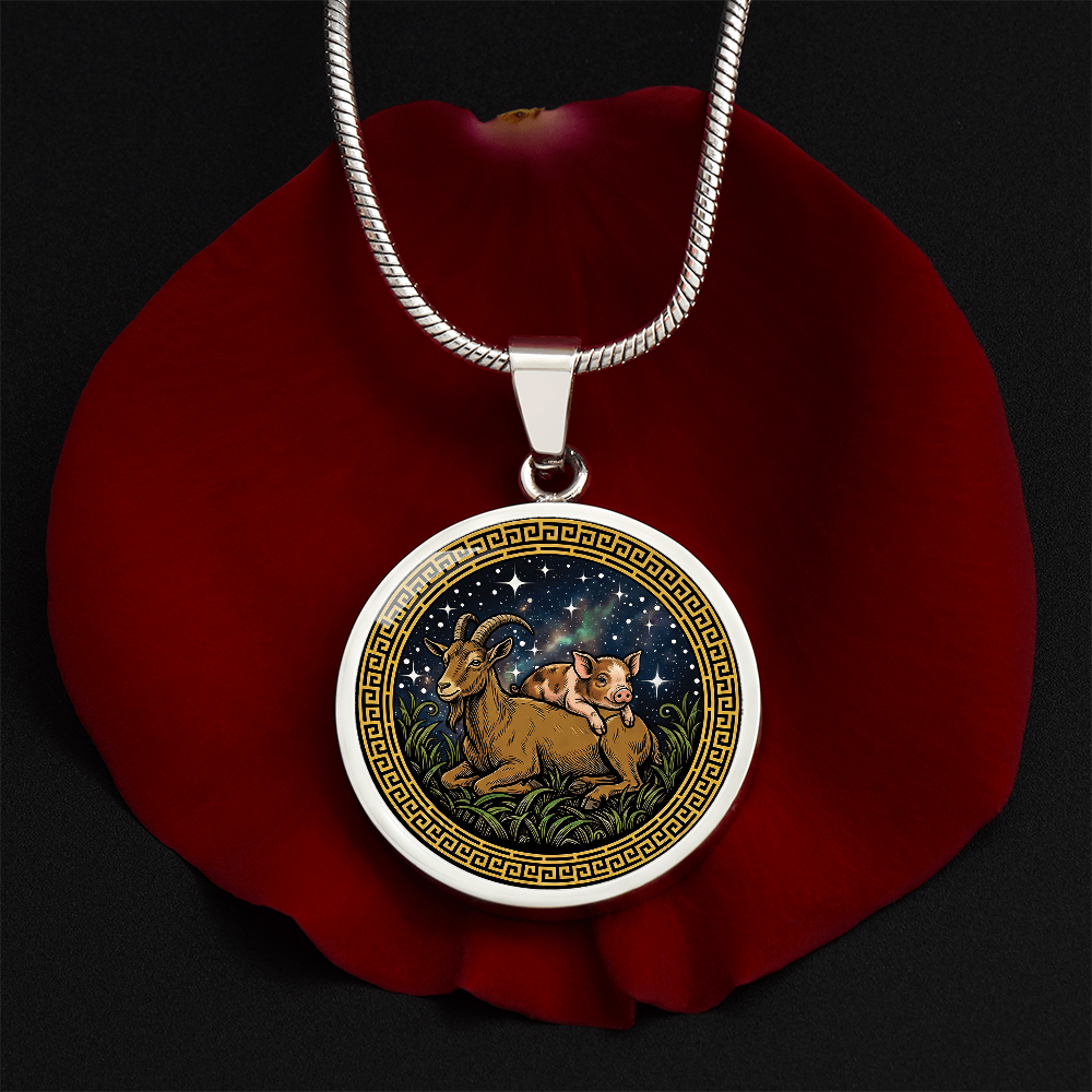 Pig & Goat Necklace - Couples Chinese Zodiac Animal Pendant Jewelry