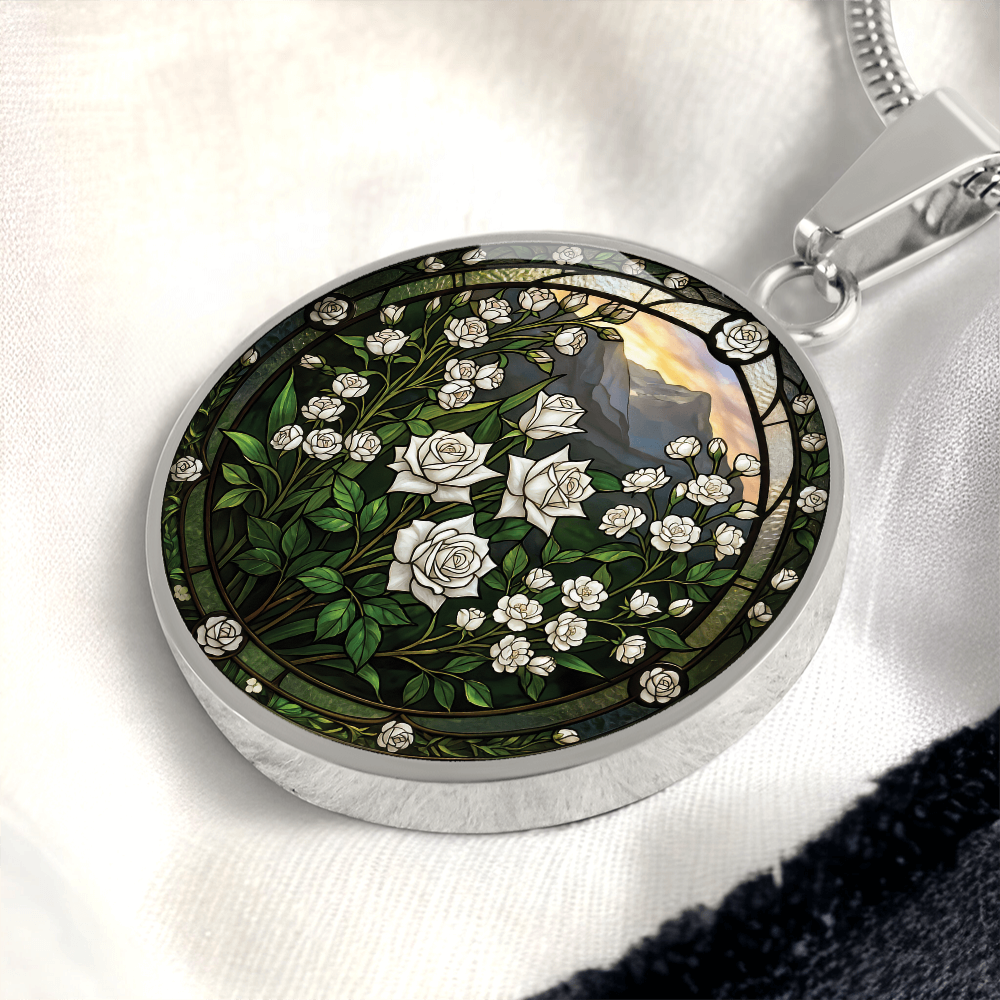 White Rose Necklace - June Birth Flower Pendant Jewelry