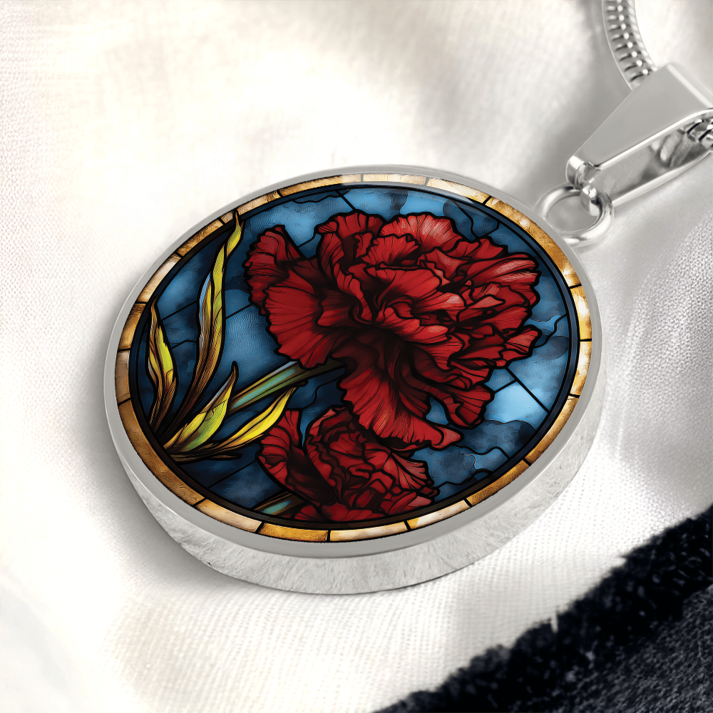 Carnation Necklace - January Birth Flower Pendant Jewelry