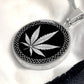 an elegant silver pendant Marijuana Necklace. The Colors are silver and black. This jewelry offers personalization with an engraving option for a name.