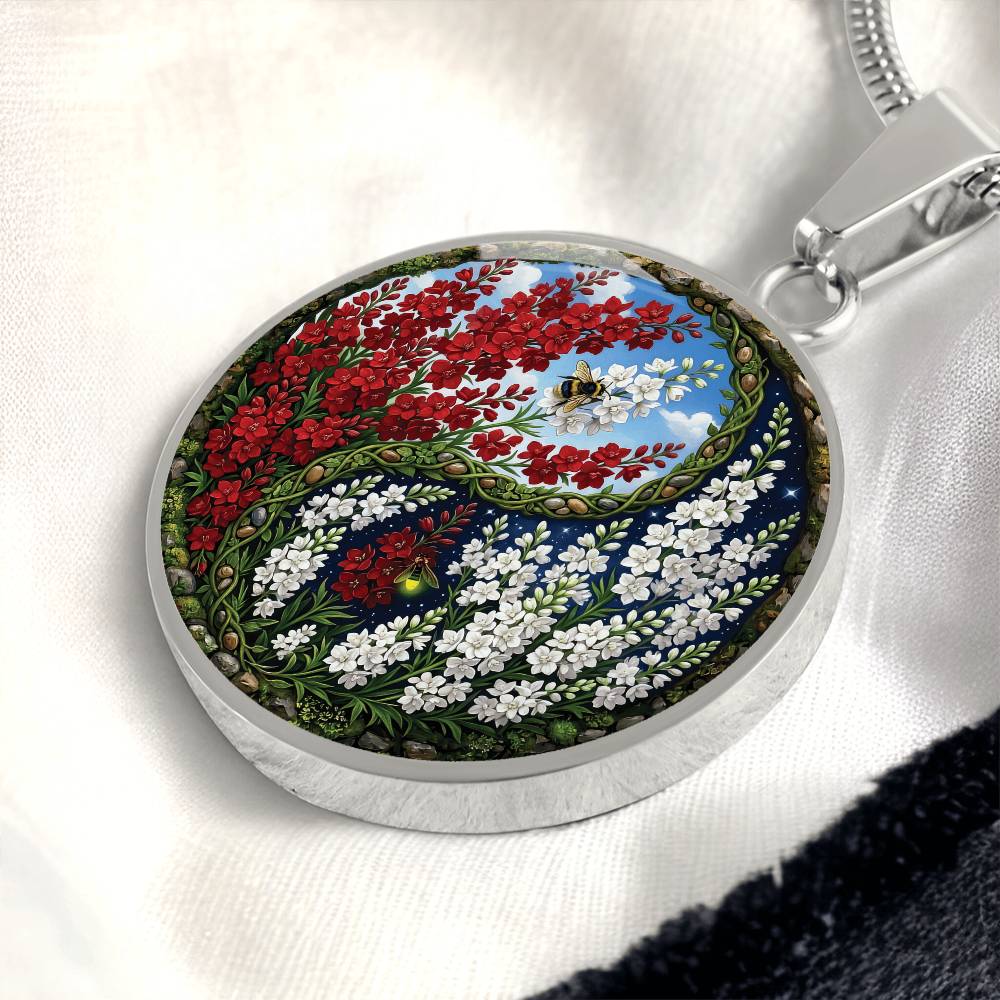 Larkspur Yin Yang Necklace - July Birth Month Flower Pendant Jewelry