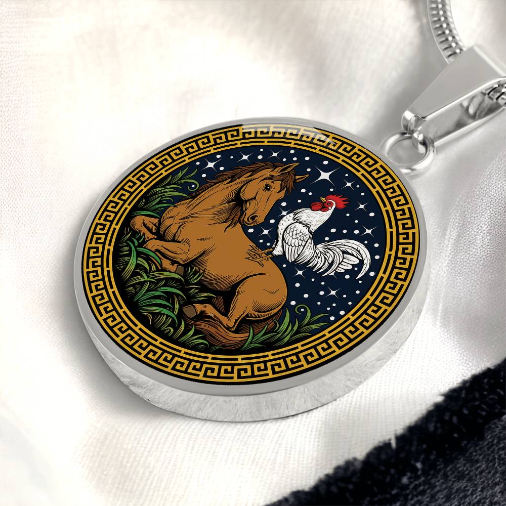 Rooster and Horse Necklace - Couples Chinese Zodiac Animal Pendant Jewelry