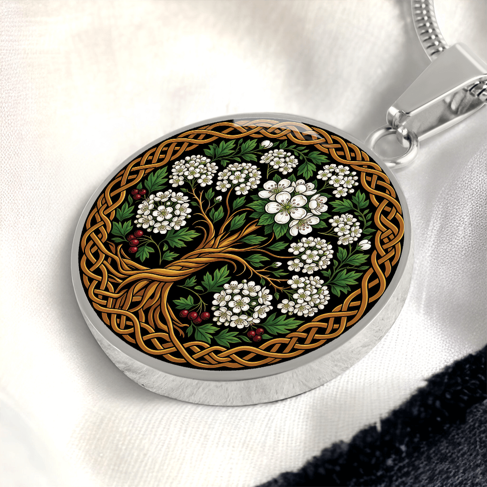 Celtic Tree of Life Pendant Necklace - Hawthorn May Birth Flower Jewelry