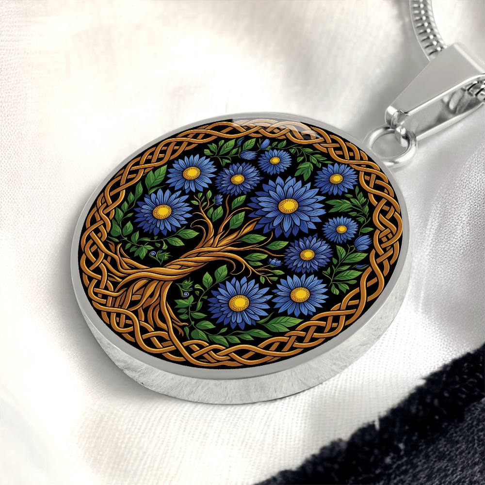 Celtic Tree of Life Pendant Necklace - Aster September Birth Flower Jewelry