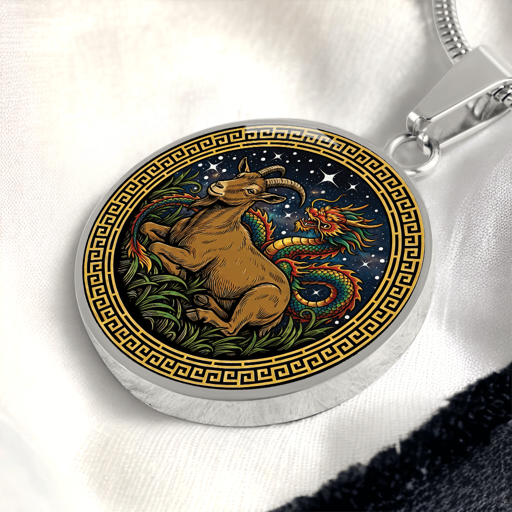 Dragon & Goat Necklace - Couples Chinese Zodiac Animal Pendant Jewelry
