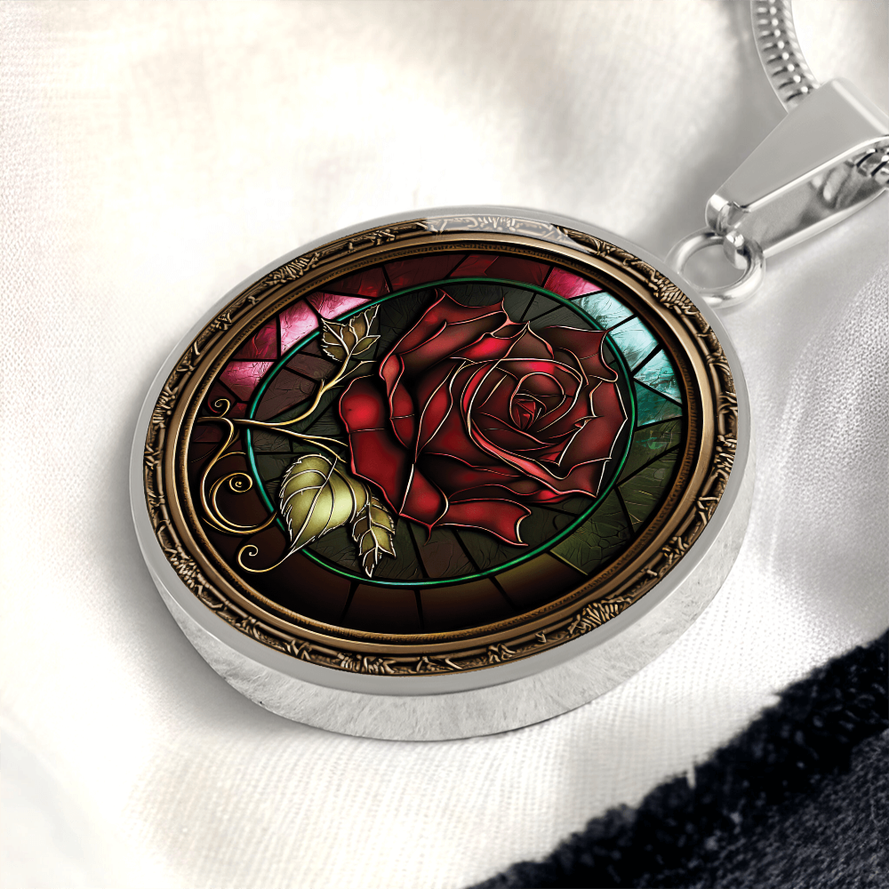 Red Rose Necklace - June Birth Flower Pendant Jewelry