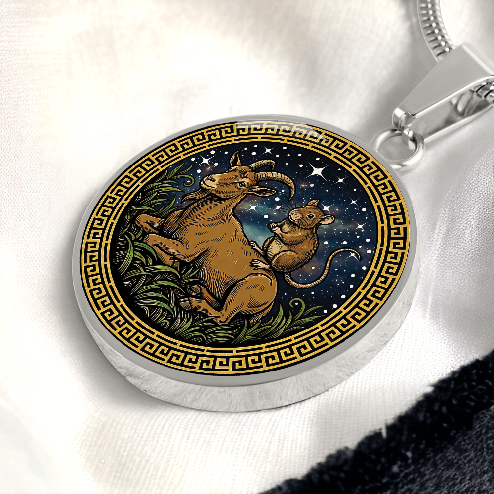 Rat & Goat Necklace - Couples Chinese Zodiac Animal Pendant Jewelry