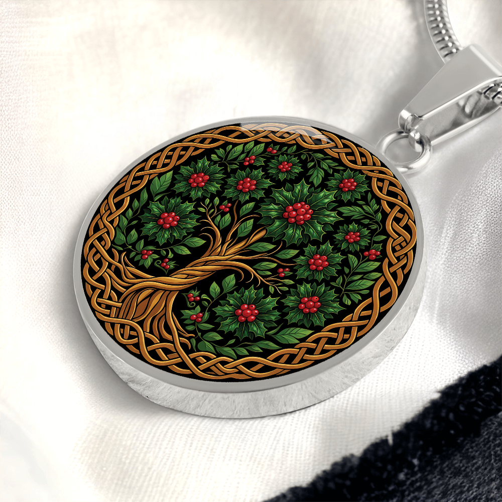 Celtic Tree of Life Pendant Necklace - Holly December Birth Flower Jewelry