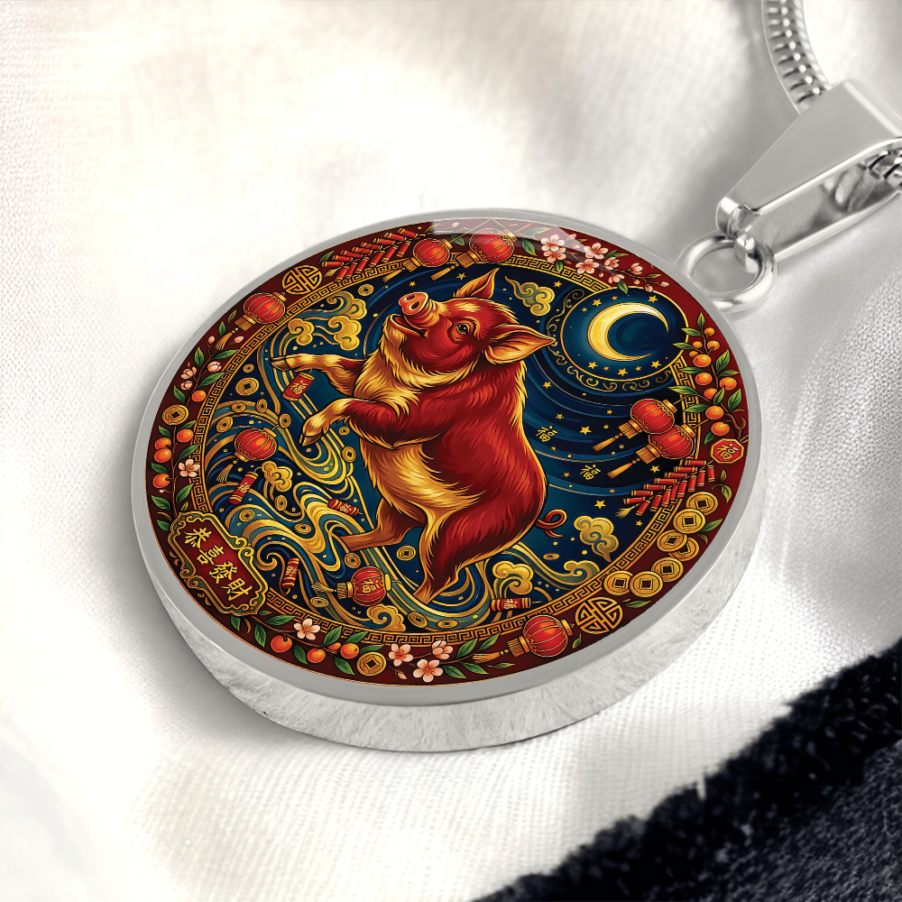 Year of The Pig Necklace - Chinese Zodiac Animal Charm Pendant Jewelry