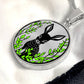 An Elegant silver pendant Deer Necklace. All in Silver and black with green leaves. This jewelry offers personalization with an engraving option for a name.