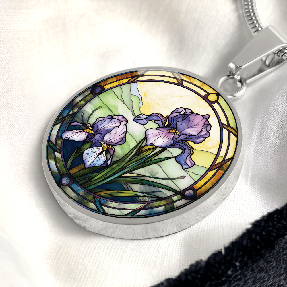 Iris Necklace - February Birth Flower Pendant Jewelry