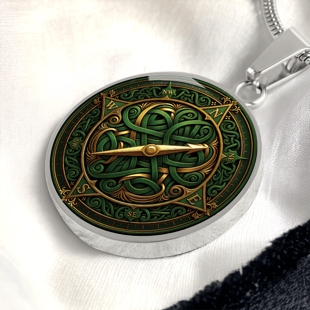 Compass Rose Necklace - Green Celtic Pendant Jewelry