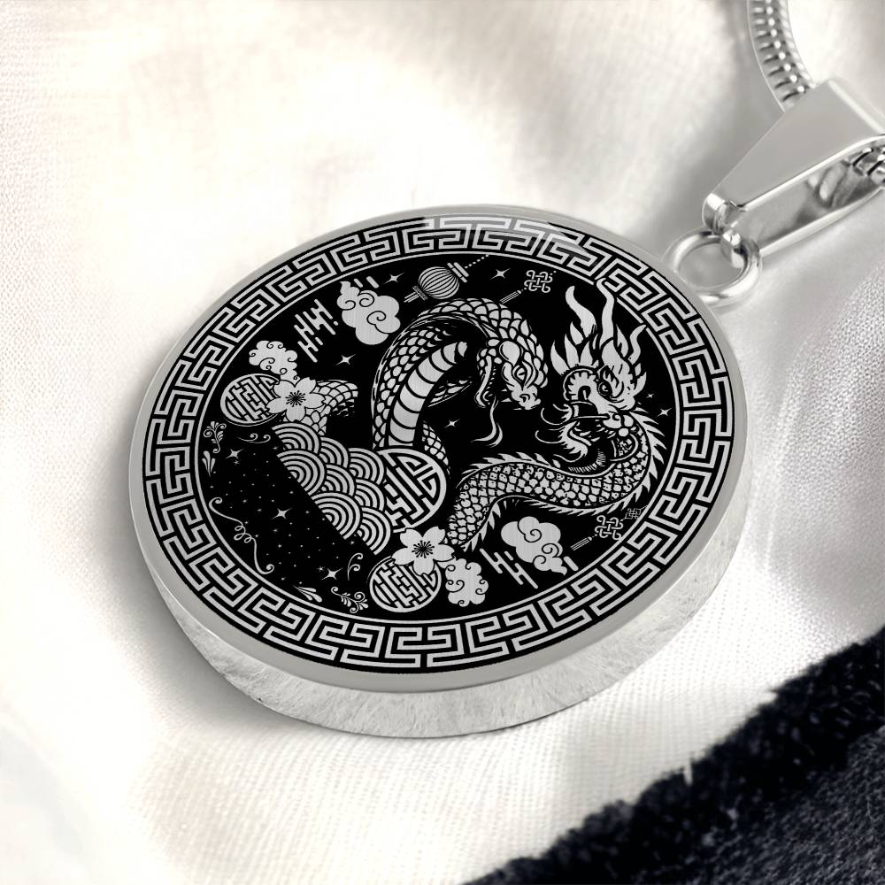 Year of The Dragon Necklace, Chinese Zodiac Animal Jewelry Gift, Lunar New Year 2024 Pendant, Engraved  Spirit Companion Snake Necklace