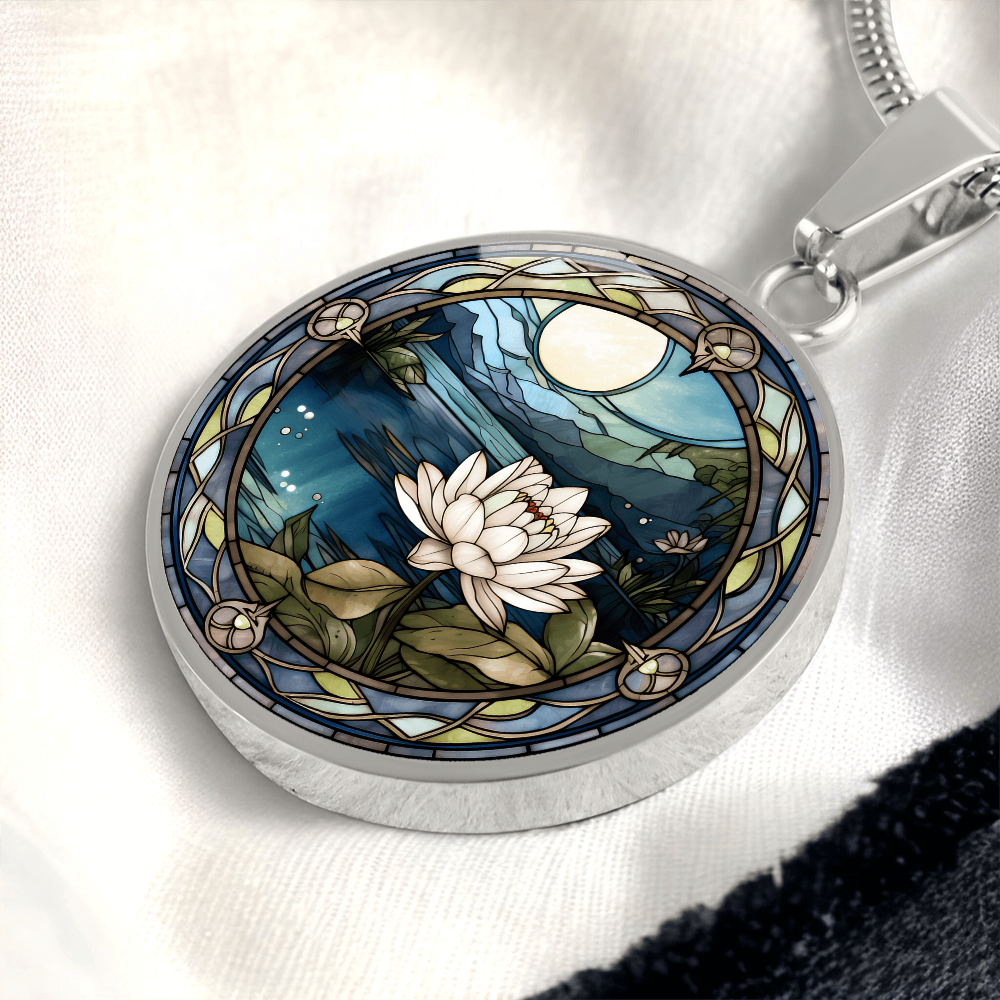 Water Lily Necklace - July Birth Flower Pendant Jewelry
