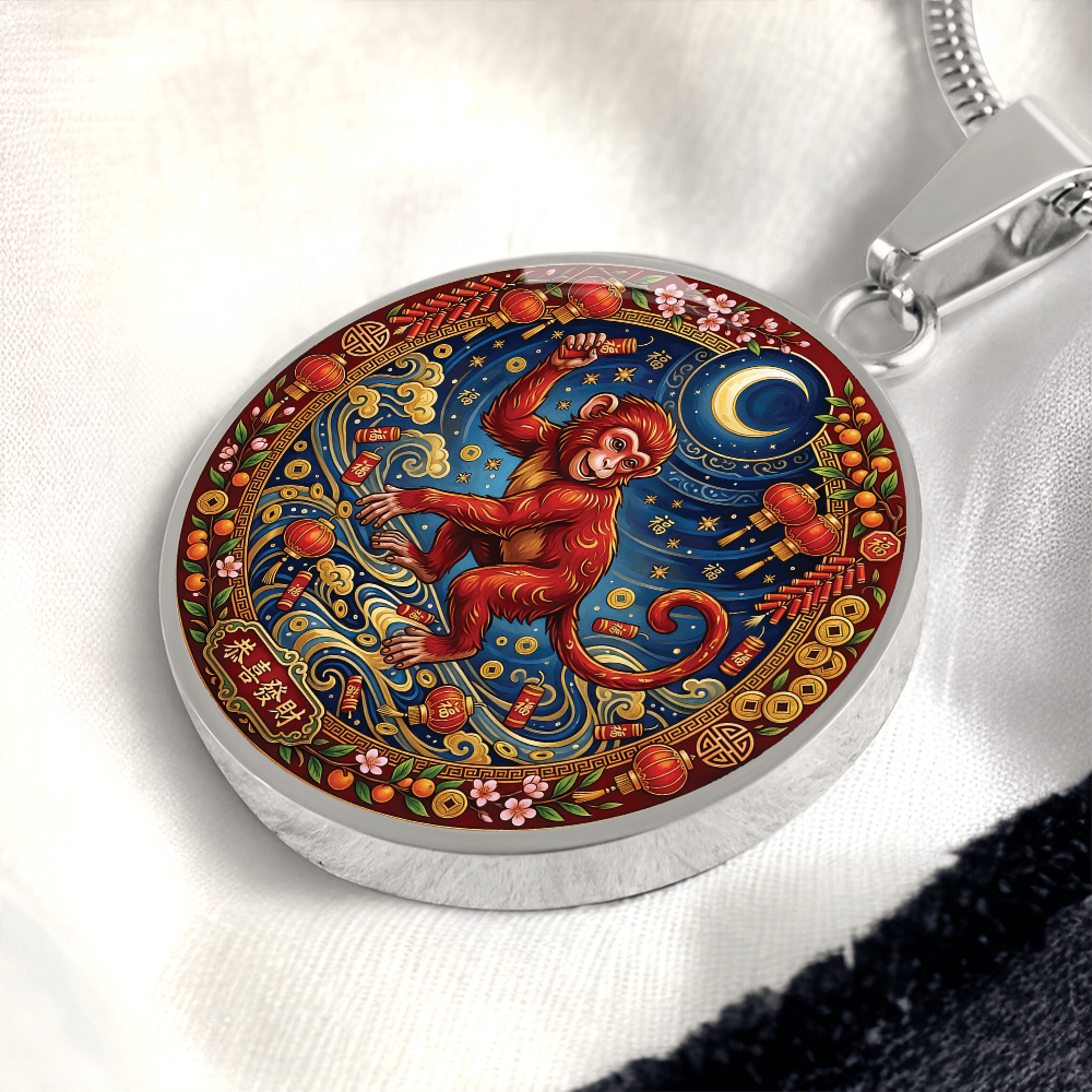 Year of The Monkey Necklace - Chinese Zodiac Animal Charm Pendant Jewelry