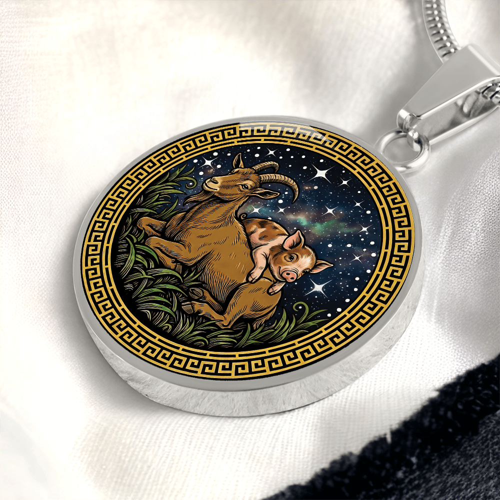 Pig & Goat Necklace - Couples Chinese Zodiac Animal Pendant Jewelry