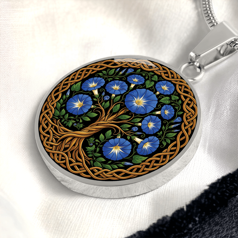 Celtic Tree of Life Pendant Necklace - Morning Glory September Birth Flower Jewelry