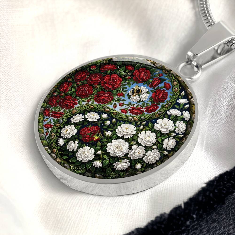 Carnation Yin Yang Necklace - January Birth Month Flower Pendant Jewelry