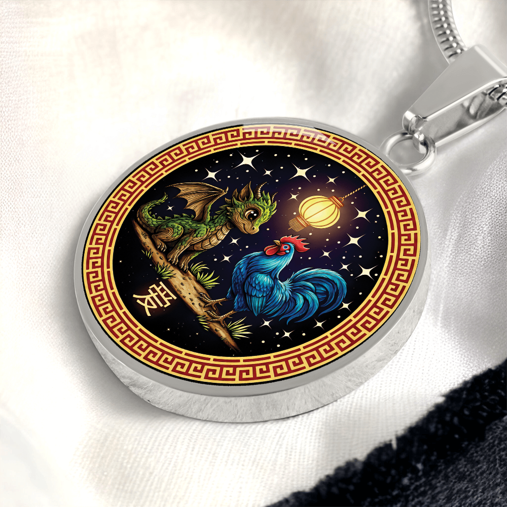 Rooster & Dragon Necklace - Chinese Zodiac Pendant Jewelry