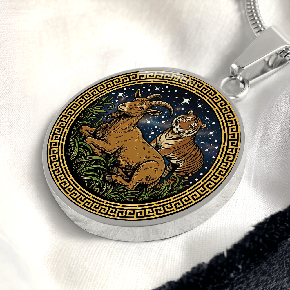 Tiger & Goat Necklace - Couples Chinese Zodiac Animal Pendant Jewelry