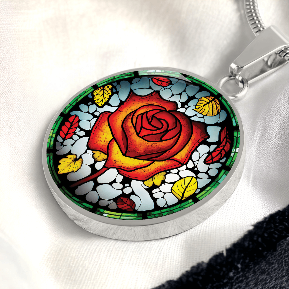 Red Rose Necklace - June Birth Flower Pendant Jewelry