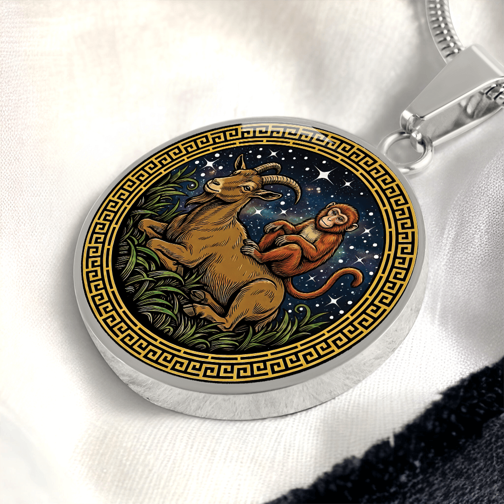 Monkey & Goat Necklace - Couples Chinese Zodiac Animal Pendant Jewelry