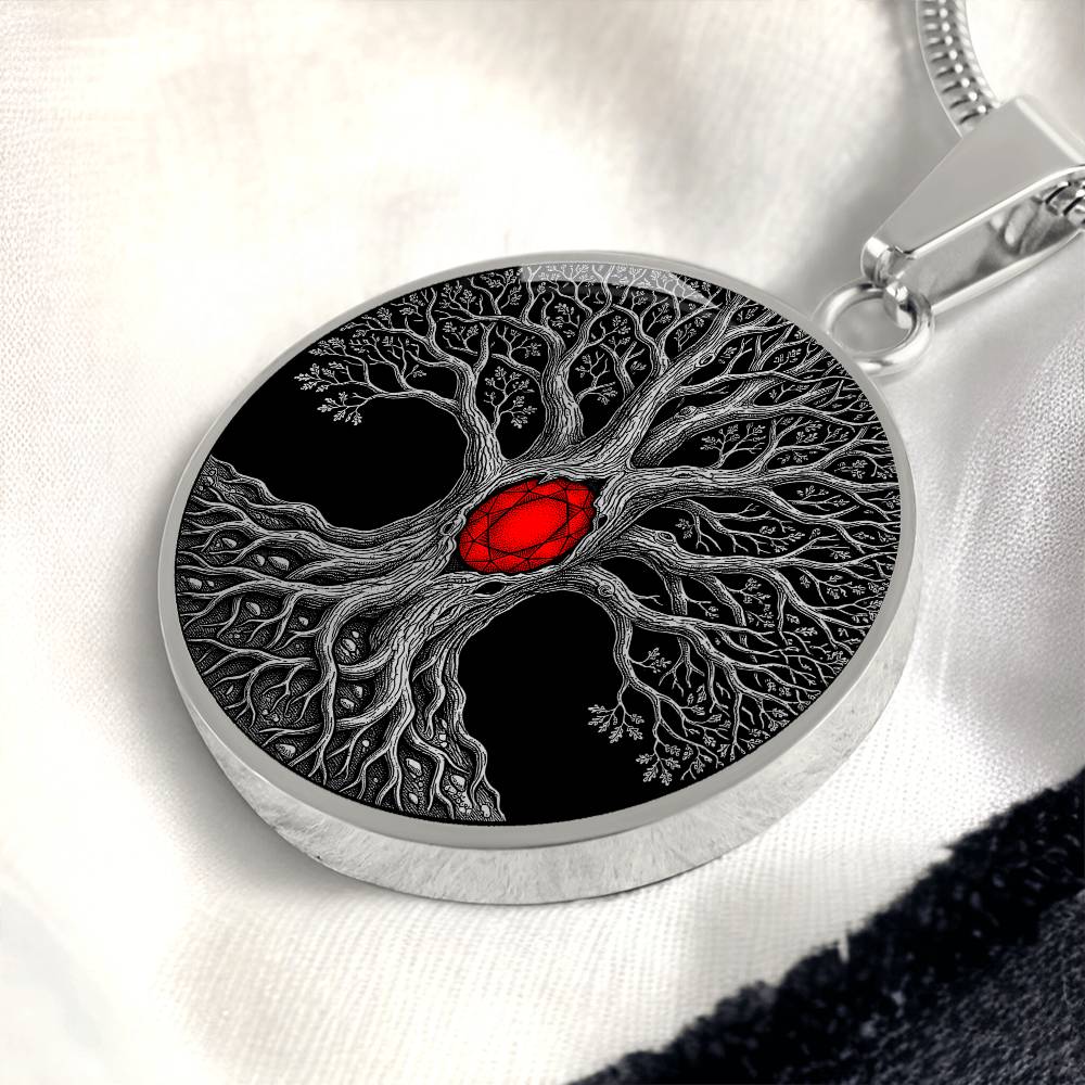 Tree of Life Necklace - Red Birthstone Design