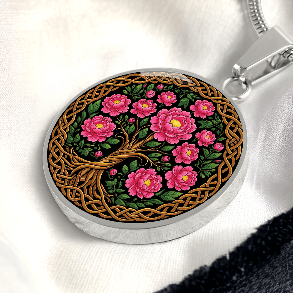 Celtic Tree of Life Pendant Necklace - Peony November Birth Flower Jewelry