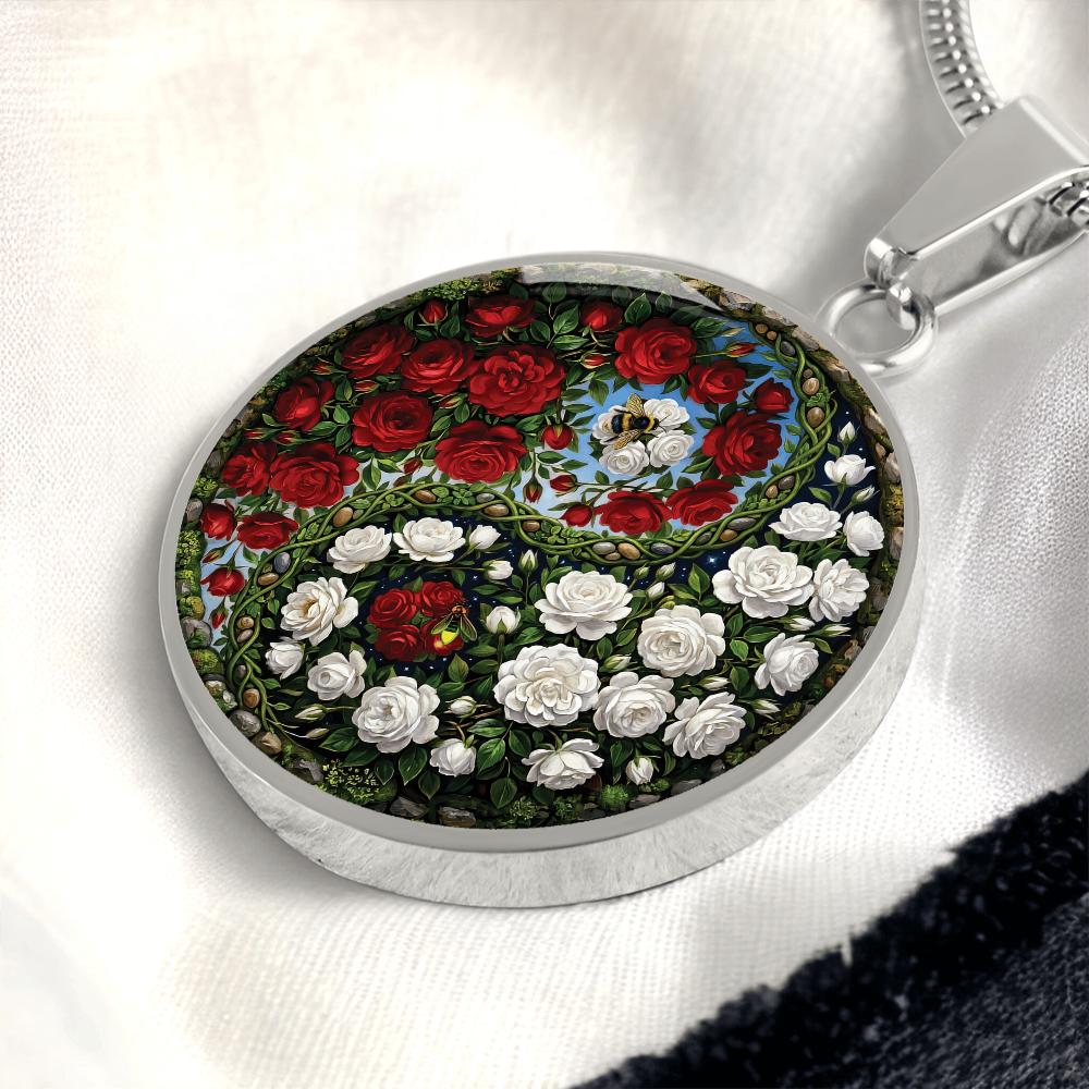 Rose Yin Yang Necklace - June Birth Month Flower Pendant Jewelry