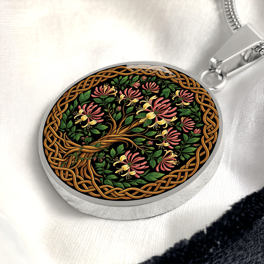 Celtic Tree of Life Pendant Necklace - Honeysuckle June Birth Flower Jewelry
