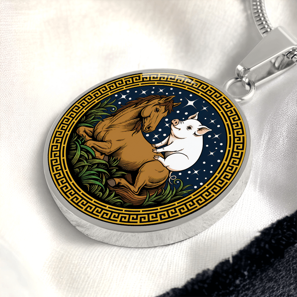 Pig and Horse Necklace - Couples Chinese Zodiac Animal Pendant Jewelry