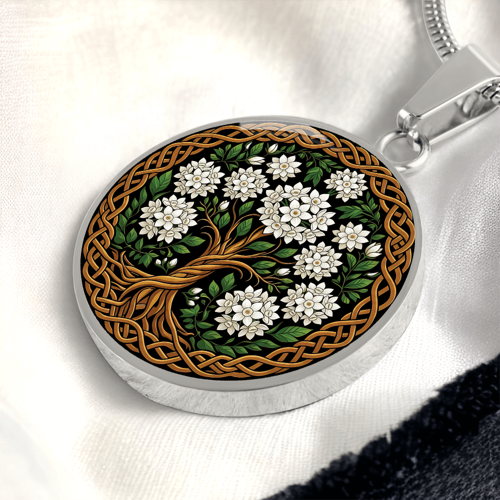 Celtic Tree of Life Pendant Necklace - Narcissus December Birth Flower Jewelry