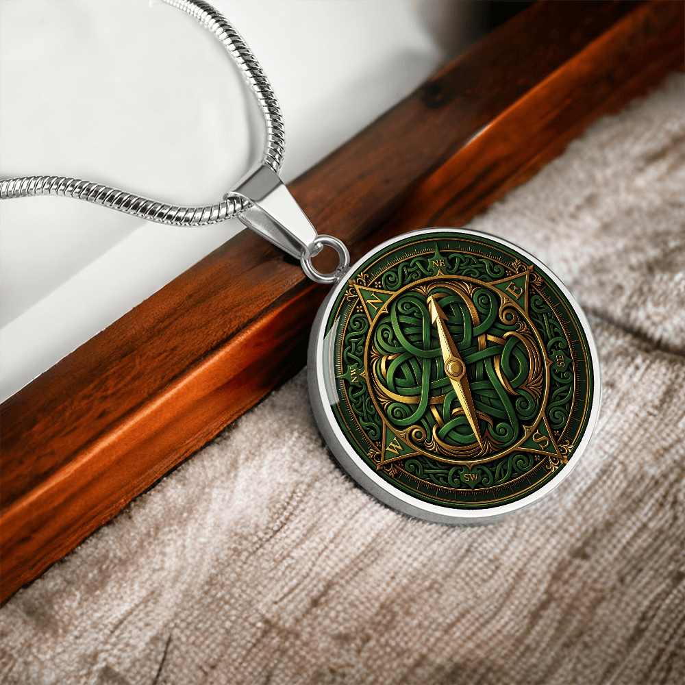 Compass Rose Necklace - Green Celtic Pendant Jewelry