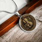 An elegant silver pendant Violet Necklace. The colors are brown, black and tan. This jewelry offers personalization with an engraving option for a name.