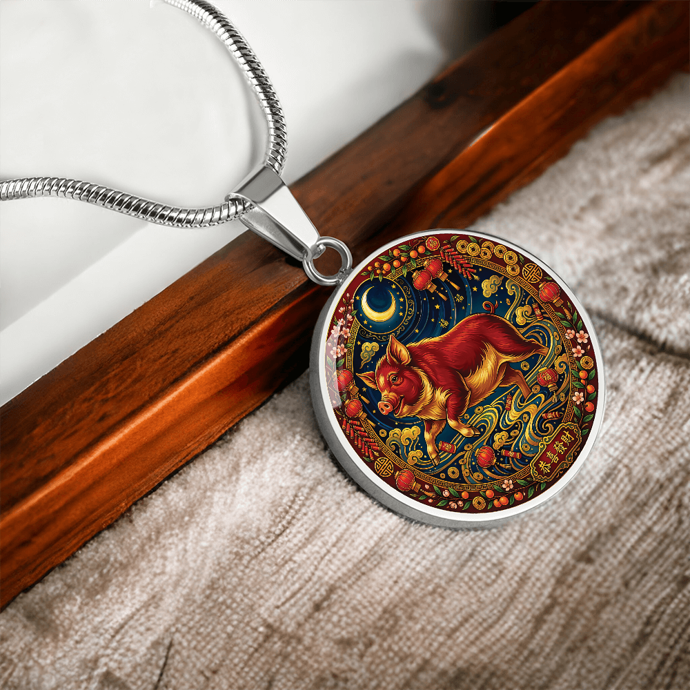 Year of The Pig Necklace - Chinese Zodiac Animal Charm Pendant Jewelry