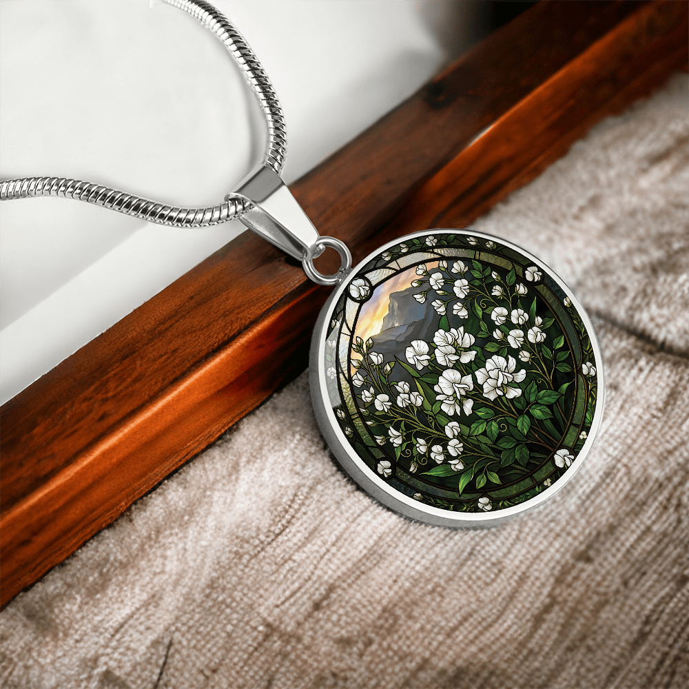 White Sweet Pea Necklace - April Birth Flower Pendant Jewelry