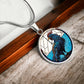 An Elegant silver pendant featuring a Chinese Zodiac Rooster Necklace. The colors are blue, white, tan, red, yellow, brown. This jewelry offers personalization with an engraving option for a name.
