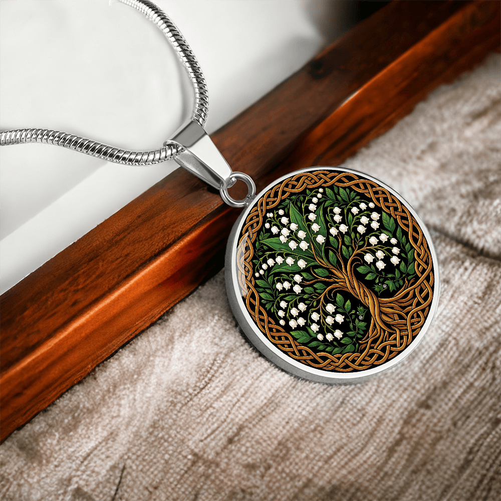 Celtic Tree of Life Pendant Necklace - Lily of the Valley May Birth Flower Jewelry