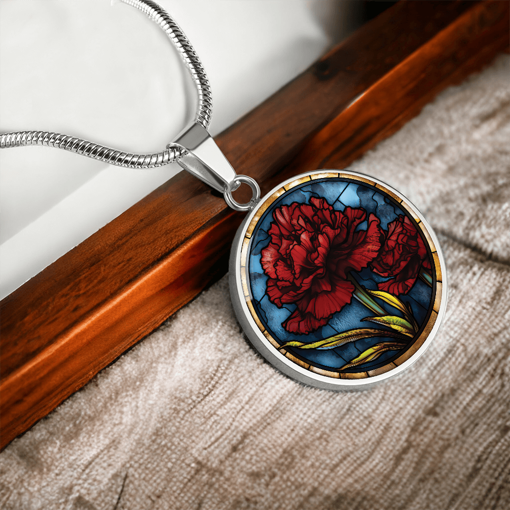 Carnation Necklace - January Birth Flower Pendant Jewelry