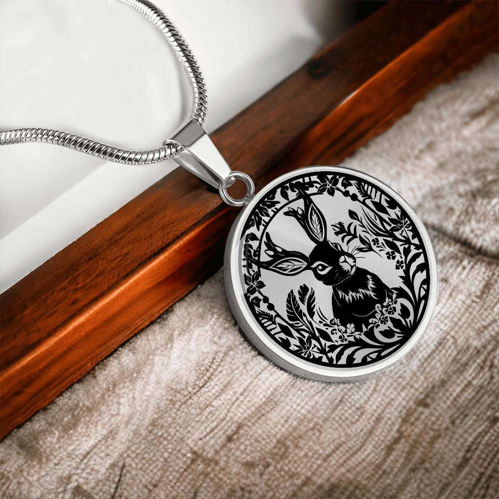 Stainless Steel Engraved Jackalope Necklace