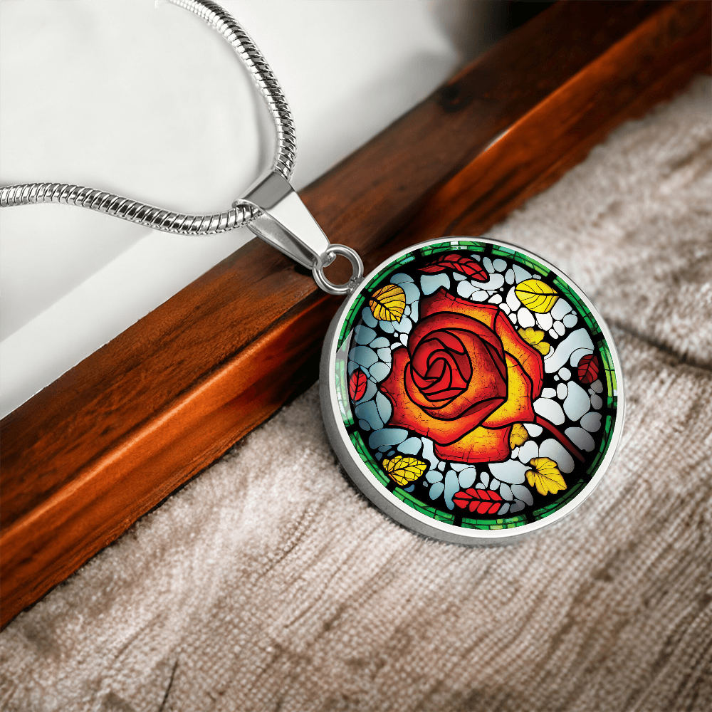 Red Rose Necklace - June Birth Flower Pendant Jewelry