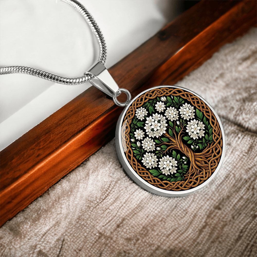 Celtic Tree of Life Pendant Necklace - Narcissus December Birth Flower Jewelry