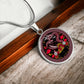 An Elegant silver pendant featuring a Year of the Snake and Year of The Dragon Necklace in red, yellow, silver and black. This jewelry offers personalization with an engraving option for a name.