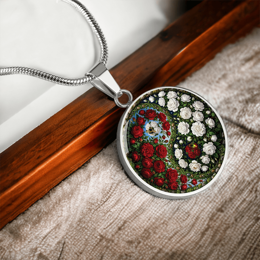 Rose Yin Yang Necklace - June Birth Month Flower Pendant Jewelry