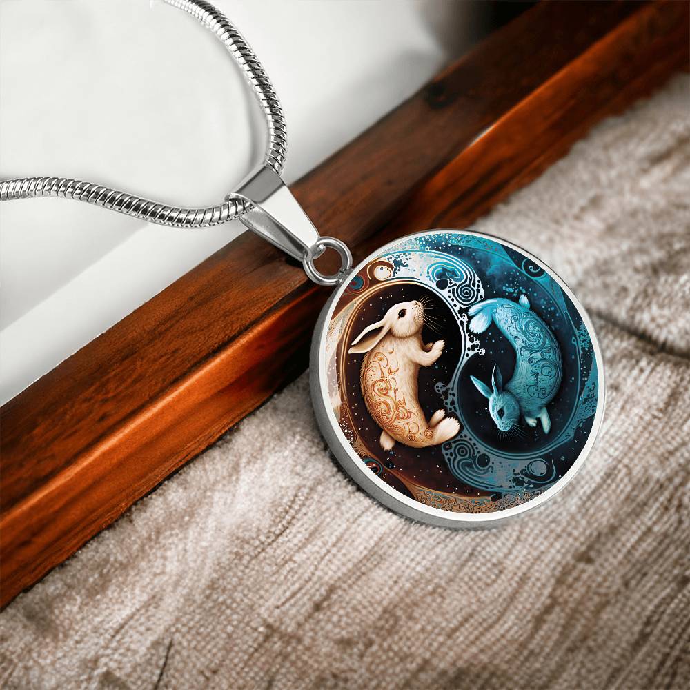 Silver Pendant Yin Yang Water Rabbit Necklace