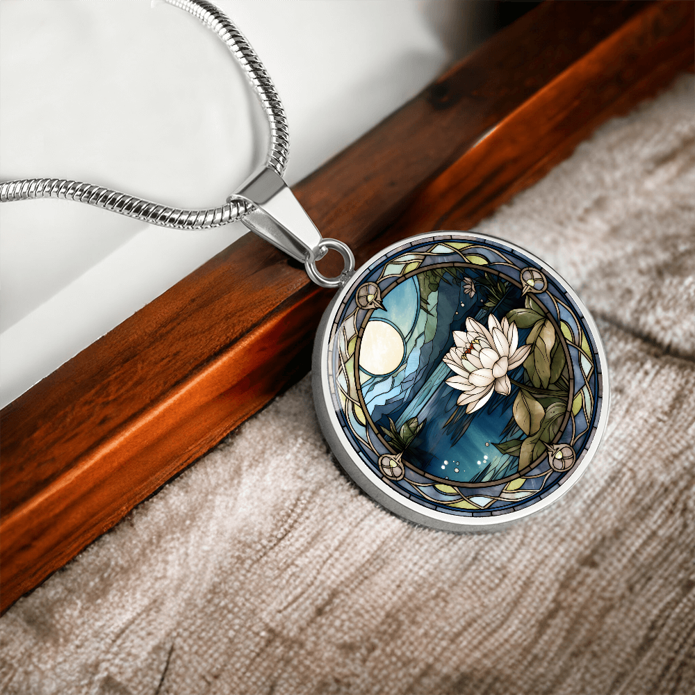 Water Lily Necklace - July Birth Flower Pendant Jewelry