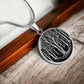 Elegant silver pendant featuring a vivid silver Birch Tree Necklace, set against a Black backdrop. This jewelry offers personalization with an engraving option for a name.
