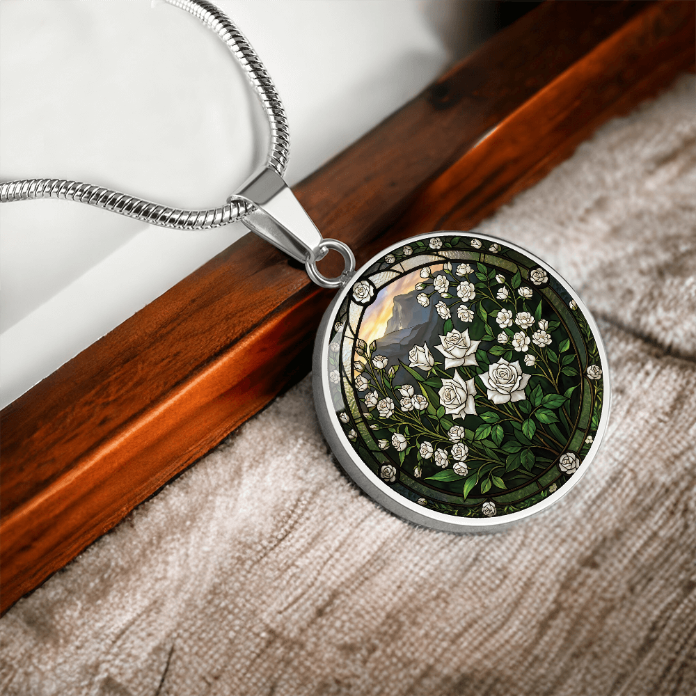 White Rose Necklace - June Birth Flower Pendant Jewelry