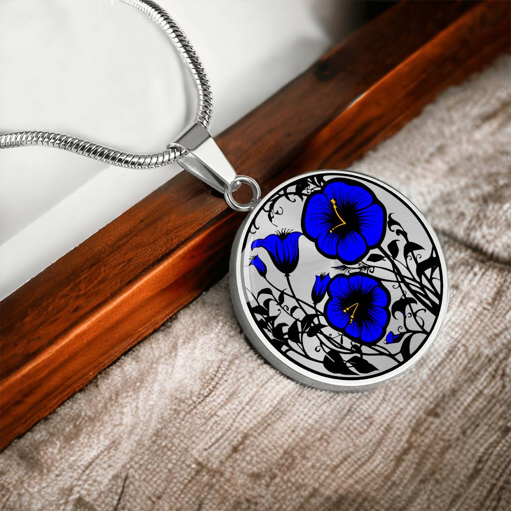 Blue Morning Glory Necklace, Personalized September Birth Month Flower Jewelry, Engraved Floral Charm Pendant Valentines & Mothers Day Gift