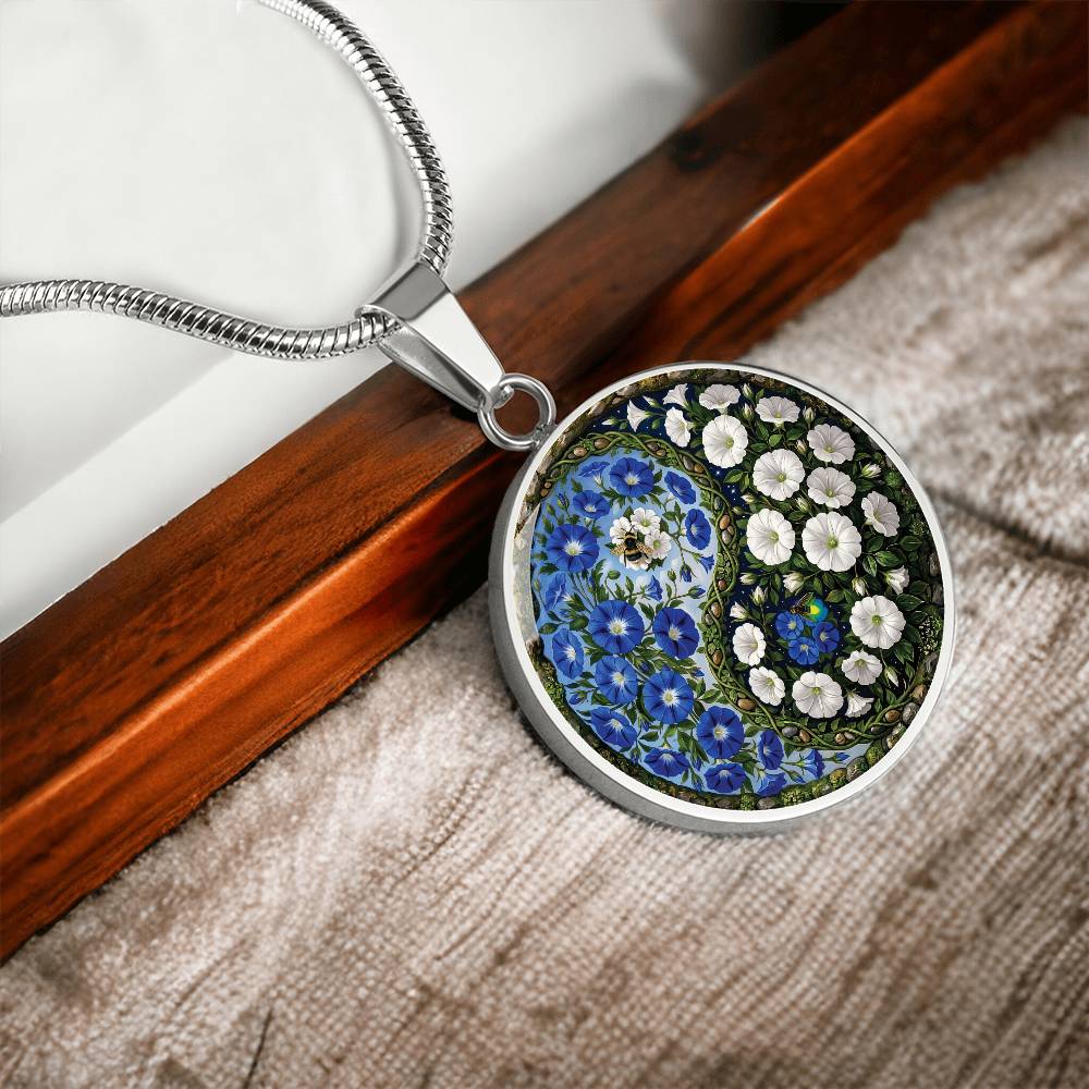 Morning Glory Yin Yang Necklace - September Birth Month Flower Pendant Jewelry